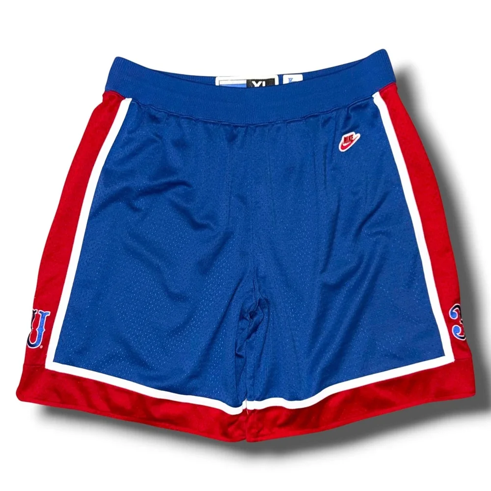 Vintage 1995 Nike Kansas Jayhawks Basketball Shorts Blue Red Mesh Mens XL‎ KU 34